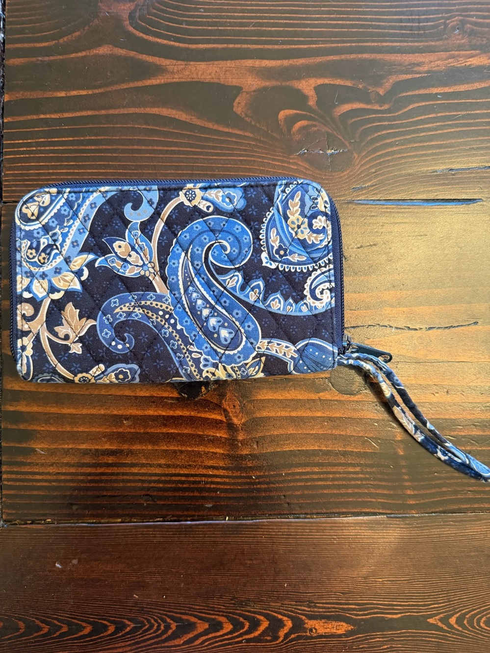 Vera Bradley zip-around wallet in the "Windsor Navy" floral paisley pattern